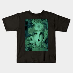 70s deco collage art poster print green lady Kids T-Shirt